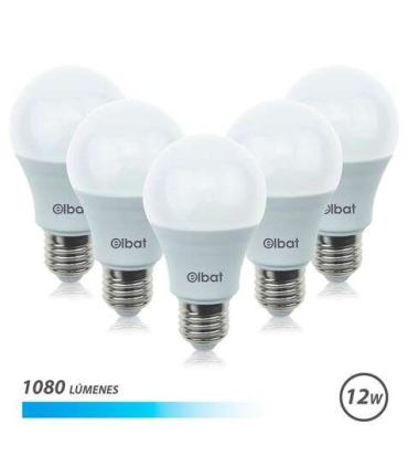 Elbat Pack 5 Unidades - Potencia 12W - Lumenes 1080 - Tipo de Luz 6500K Luz Fria - Casquillo E27 - Angulo 220º - Dimensiones 60X