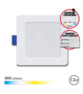 Elbat Downlight Cuadrado 12W - 960Lm - Selector 3 Temperaturas+Sobrepared - Color Blanco