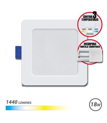 Elbat Downlight Cuadrado 18W - 1440Lm - Selector 3 Temperaturas + Sobrepared - Color Blanco