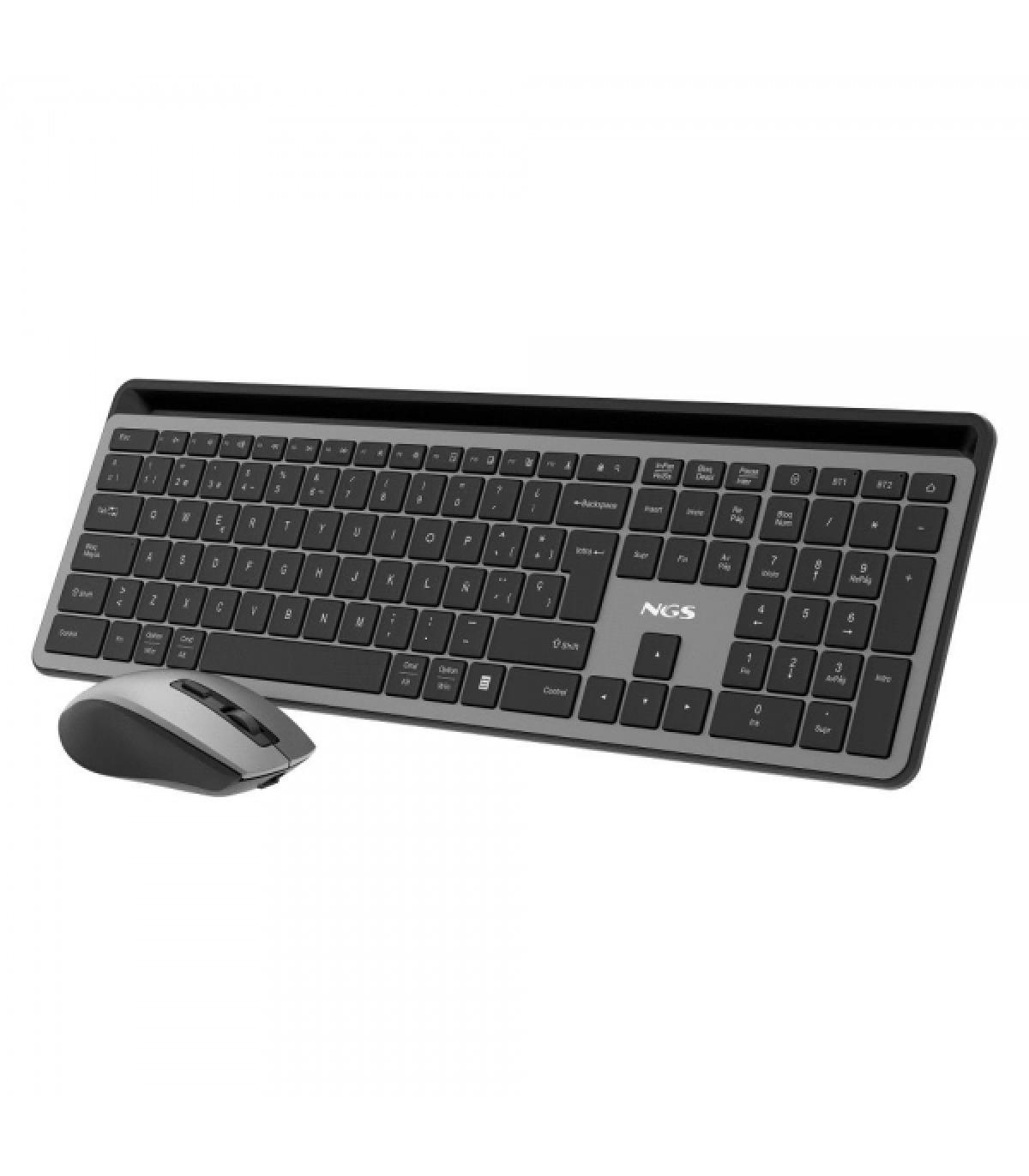 NGS Pack Teclado + Raton Inalambricos Multifuncion - Silencioso - 12 Teclas Multimedia - Color Gris