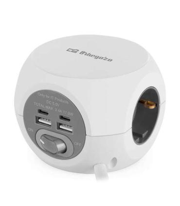 Orbegozo EN 4000 - Enchufe 7 en 1 con Tomas de Tierra y Conexiones USB-C - Compacto y Seguro - Ideal para Viajes - Cable de 1.5.