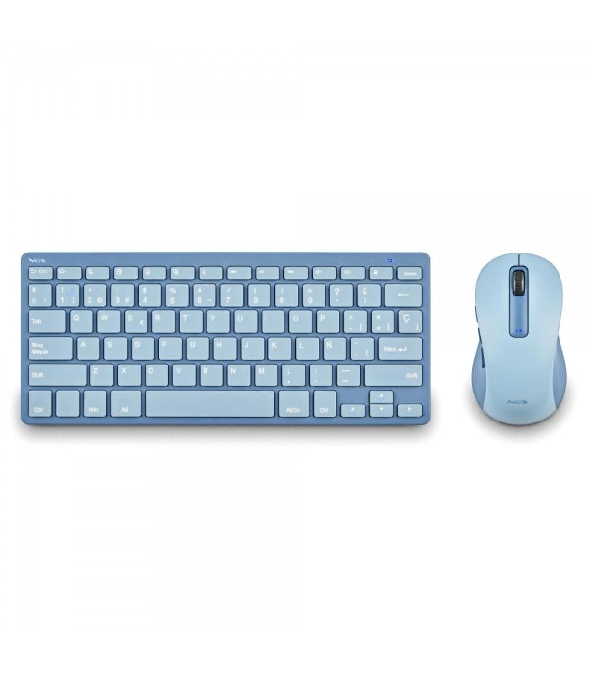 NGS Fantasy Pack Teclado Compacto Silencioso + Raton Silencioso 1600dpi 5 Botones - Conexion 2,4GHz, BT1 y BT2 - Color Azul