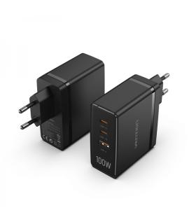 Vention Cargador GaN de Pared 2xUSB-C a 1xUSB 100W - Color Negro