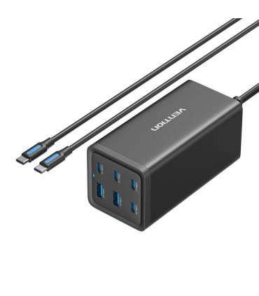 Vention Cargador GaN Portable 6 Puertos (200W/140W/45W/20W/18W/18W) - Kit Cable Negro EU
