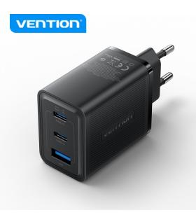 Vention Cargador de Pared GaN 3 Puertos USB (C + C + A) (65W/65W/30W) - EU - Color Negro