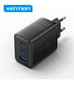 Vention Cargador de Pared GaN 3 Puertos USB (C + C + A) (65W/65W/30W) - EU - Color Negro