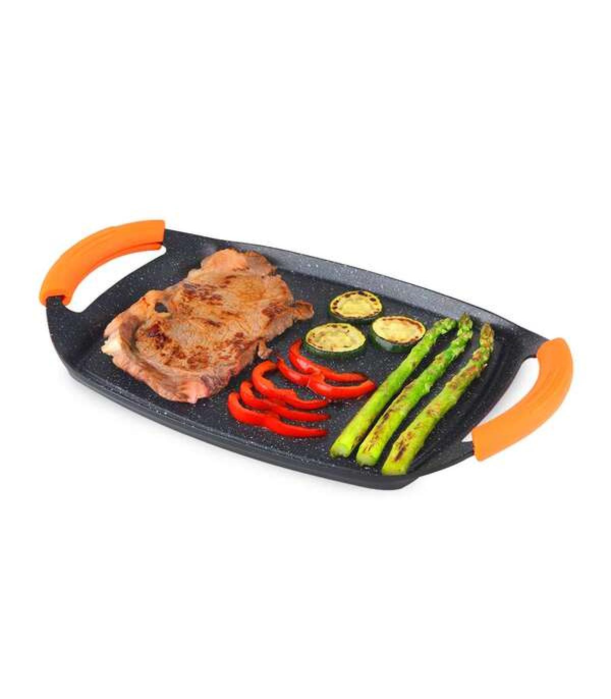 Orbegozo GDB 3600 Plancha Grill de Aluminio Fundido - Recubrimiento de Piedra Antiadherente - Asas de Goma Extraibles - Apto..