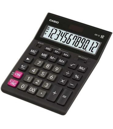 Casio GR-12C Calculadora de Sobremesa - Pantalla LCD de 12 Digitos - Alimentacion Solar y Pilas - Color Negro