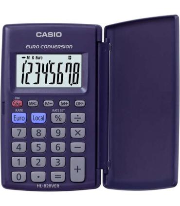 Casio HL820VER Calculadora con Tapa - Funcion Conversor de Euros - Pantalla LCD de 8 Digitos - Color Azul