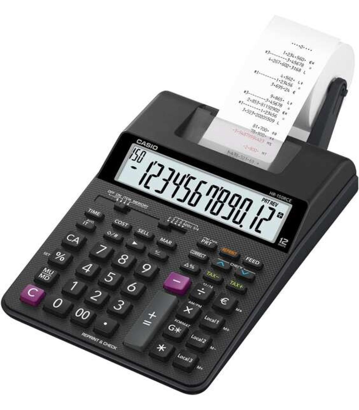 Casio HR150RCE Calculadora Impresora de Sobremesa - Pantalla de 12 Digitos - Anchura del Papel 58mm - Imprime Hora y Fecha - Ali
