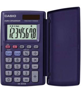 Casio HS-8VERA Calculadora de Bolsillo con Tapa - Pantalla LC Extragrande de 8 Digitos - Funcion Conversor de Euros - Color Azul