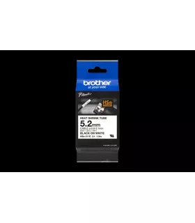Brother HSE211E Cinta Tubo Termorretractil Original de Etiquetas para Cables - Texto negro sobre fondo blanco - Ancho 5.2mm x 1.
