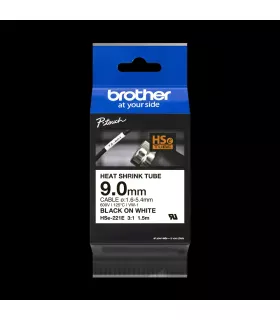 Brother HSe221E Cinta Tubo Termorretractil Original de Etiquetas para Cables - Texto negro sobre fondo blanco - Ancho 9mm x 1.5.