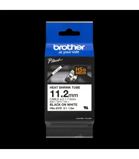 Brother HSe231E Cinta Tubo Termorretractil Original de Etiquetas para Cables - Texto negro sobre fondo blanco - Ancho 11.2mm x..