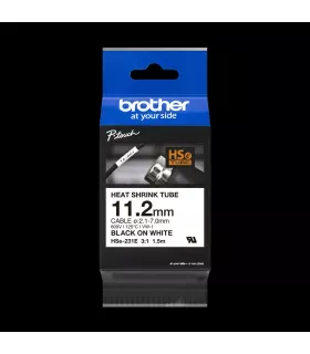 Brother HSe231E Cinta Tubo Termorretractil Original de Etiquetas para Cables - Texto negro sobre fondo blanco - Ancho 11.2mm x..