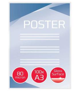 GBC Paquete de 100 Carteras Plastificacion A3 con Brillo - Alta Calidad - Esquinas Redondeadas - 80 Micras - Transparente