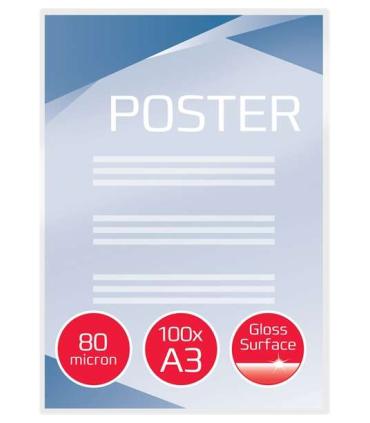 GBC Paquete de 100 Carteras Plastificacion A3 con Brillo - Alta Calidad - Esquinas Redondeadas - 80 Micras - Transparente