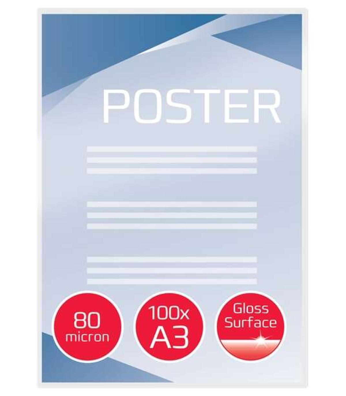 GBC Paquete de 100 Carteras Plastificacion A3 con Brillo - Alta Calidad - Esquinas Redondeadas - 80 Micras - Transparente