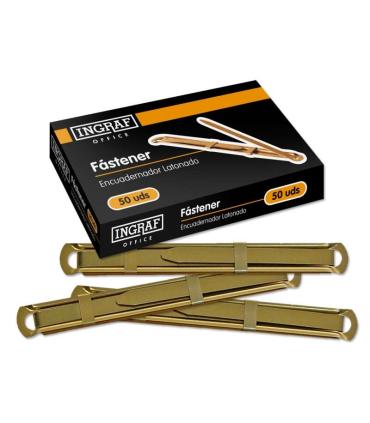 Ingraf Pack de 50 Fasteners - Latonado para Encuadernacion Rapida y Resistente - Incluye Lengüeta y Corredera - Color Oro