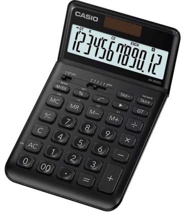 Casio JW-200SC Calculadora de Sobremesa - Pantalla LCD de 12 Digitos Inclinacion Ajustable - Alimentacion Solar y Pilas - Color.