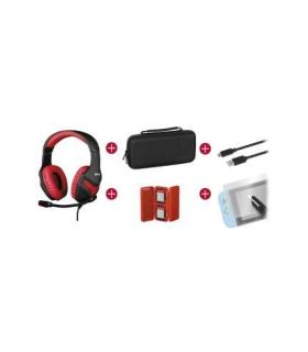 Konix Mythics Gamer Switch Pack Auriculares + Funda de Transporte + Protector Pantalla Vidrio Templado + Estuche para 4 Cartucho
