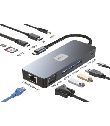 Docking USB Tipo-C Leotec LEDS03/ 3xUSB/ 1xUSB Tipo-C PD/ 1xHDMI 4K/ 1 xDisplayPort/ 1xVGA/ 1xAudio/ 1xRJ45/ 1xLector Tarjetas..