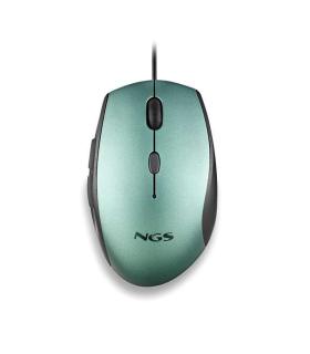 NGS Moth Ice Raton USB 1600dpi + Adaptador USB-A a USB-C - 5 Botones - Uso Diestro - Cable de 1.80m - Color Verde Metalizado/Neg