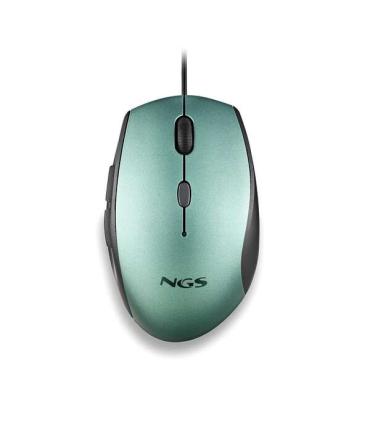 NGS Moth Ice Raton USB 1600dpi + Adaptador USB-A a USB-C - 5 Botones - Uso Diestro - Cable de 1.80m - Color Verde Metalizado/Neg