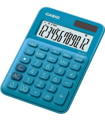 Casio MS-20UC Calculadora de Sobremesa Pequeña - Pantalla LCD de 12 Digitos - Alimentacion Solar y Pilas - Color Azul