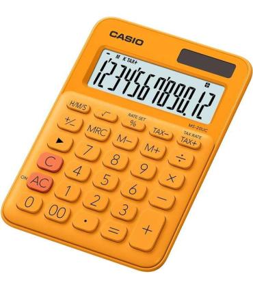 Casio MS-20UC Calculadora de Sobremesa Pequeña - Pantalla LCD de 12 Digitos - Alimentacion Solar y Pilas - Color Naranja