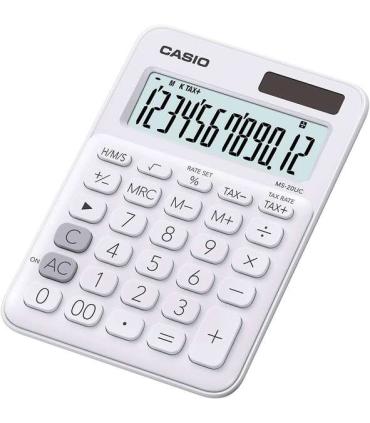Casio MS-20UC Calculadora de Sobremesa Pequeña - Pantalla LCD de 12 Digitos - Alimentacion Solar y Pilas - Color Blanco