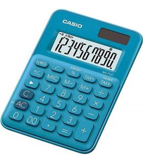 Casio MS-7UC Calculadora de Escritorio - Tecla Doble Cero - Pantalla LCD de 10 Digitos - Solar y Pilas - Color Azul