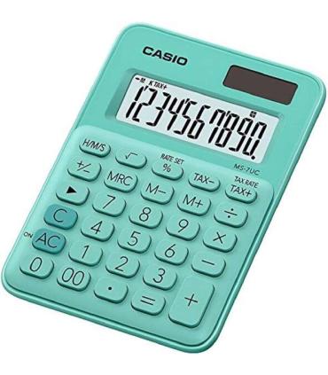 Casio MS-7UC Calculadora de Escritorio - Tecla Doble Cero - Pantalla LCD de 10 Digitos - Solar y Pilas - Color Verde