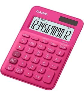Casio MS-7UC Calculadora de Escritorio - Tecla Doble Cero - Pantalla LCD de 10 Digitos - Solar y Pilas - Color Rojo