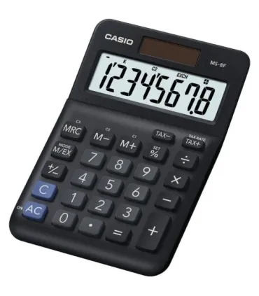 Casio MS-8F Calculadora Basica de Escritorio - Pantalla LCD de 8 Digitos - Solar y Pilas - Color Negro