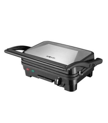 Muvip Sandwichera Inox 1800W - Placas Antiadherentes Reversibles Grill, Lisa - Selector de Temperatura - Placa Superior Basculan