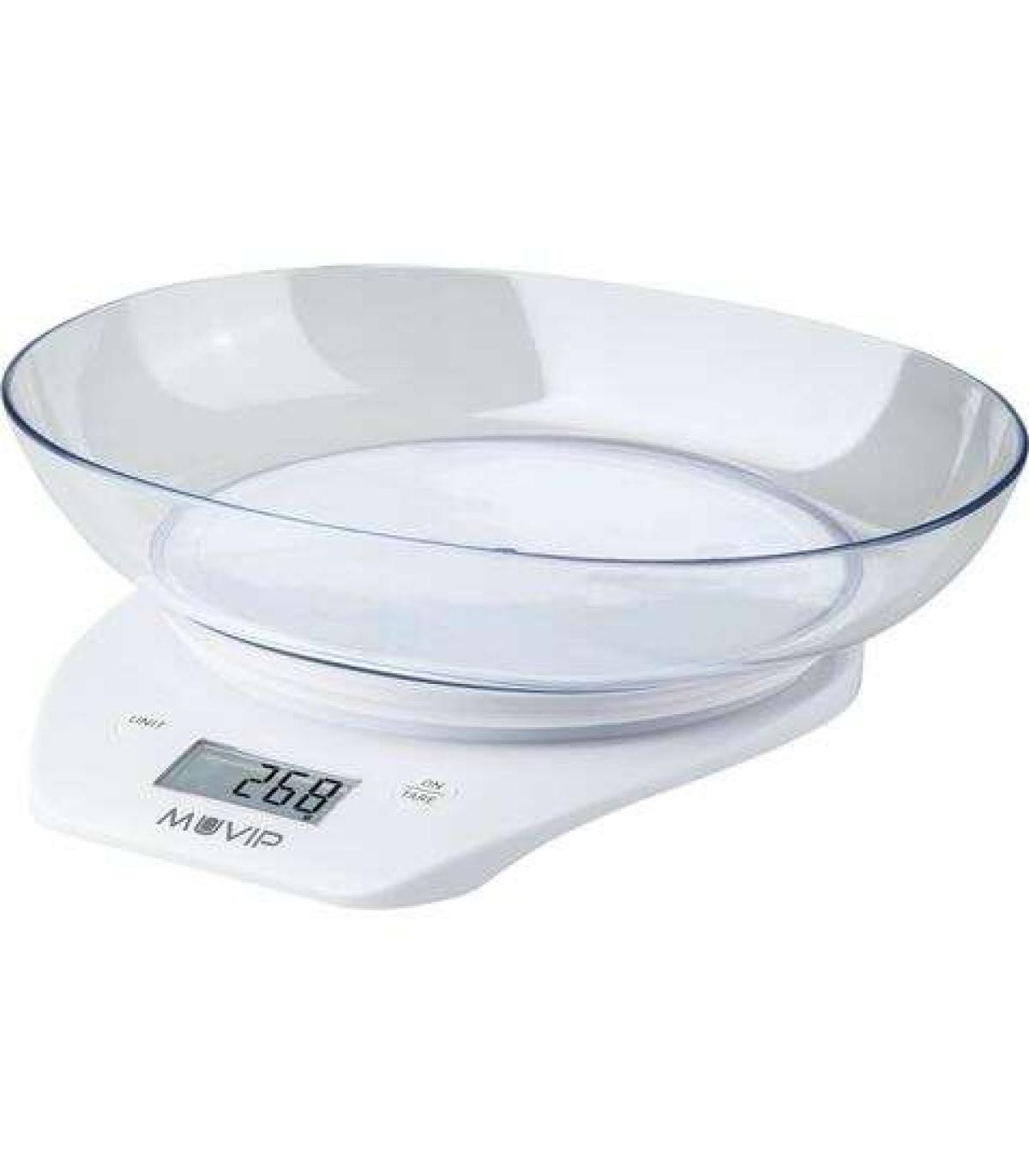 Muvip Bascula de Cocina Digital con Bol - Bol Transparente de 1.5L - Sensor de Alta Precision - Peso Max. 5kg