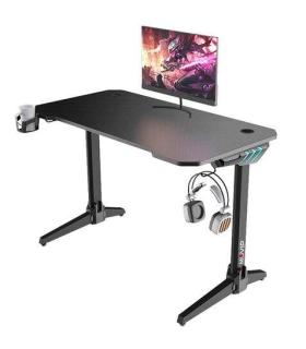 Muvip PRO500 Mesa Gaming Fibra de Carbono - Iluminacion RGB - Portavasos - Gancho para Auriculares - Compartimento de Almacenami