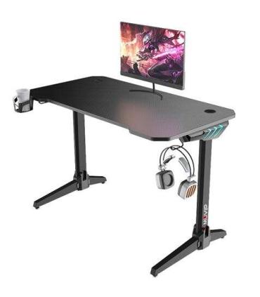 Muvip PRO500 Mesa Gaming Fibra de Carbono - Iluminacion RGB - Portavasos - Gancho para Auriculares - Compartimento de Almacenami