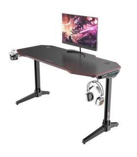 Muvip PRO800 Mesa Gaming XL Fibra de Carbono con Luz RGB - Solida - Alfombrilla 140cm - Portavasos - Gancho para Auriculares ..