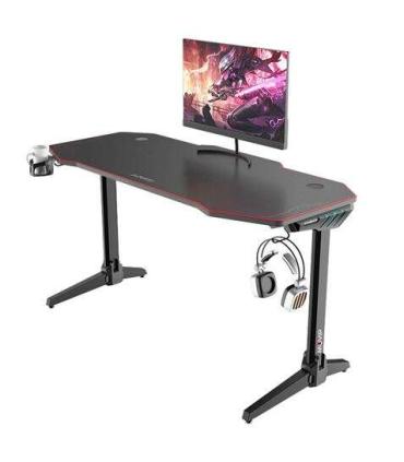 Muvip PRO800 Mesa Gaming XL Fibra de Carbono con Luz RGB - Solida - Alfombrilla 140cm - Portavasos - Gancho para Auriculares ..