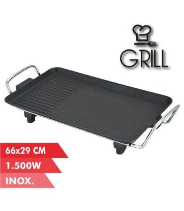 Muvip Plancha de Asar Electrica 1500W - 2 Zonas Lisa y Grill - Placa Antiadherente - Asas Tacto Frio - Termostato Extraible - Su