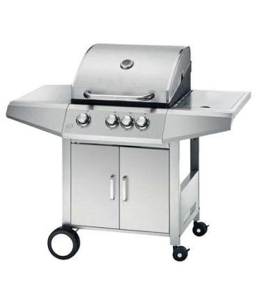 Muvip Barbacoa Gas Inox 4 Fuegos - Estructura de Acero Inoxidable - 3 Fuegos Centrales + 1 Fuego Lateral - 2 Rejillas Esmaltadas