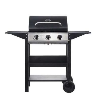 Muvip Barbacoa Gas 3 Fuegos - 1209x586x1076mm - Rejillas esmaltadas, bandejas laterales, termometro en tapa - Color Negro