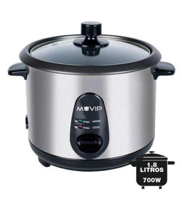 Muvip Arrocera - Capacidad 1.8 Litros - Potencia 700W - Cuerpo de Acero Inoxidable - Recipiente Antiadherente - Tapa de Cristal.