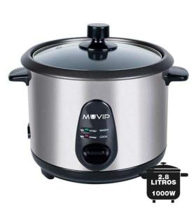Muvip Arrocera - Capacidad 2.8 Litros - Potencia 1000W - Cuerpo de Acero Inoxidable - Recipiente Antiadherente - Tapa de Cristal