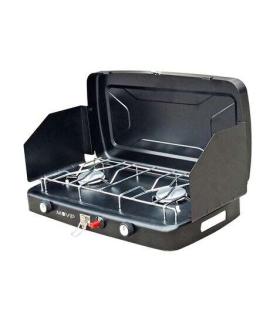 Muvip Cocina de Gas 2 Fuegos + Protectores Contra Viento - Protectores contra el Viento - Base Antideslizante - Color Negro