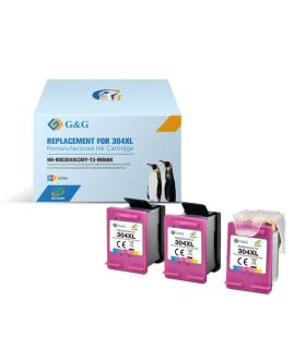 G&G HP 304XL Color Pack de 3 Cartuchos de Tinta Remanufacturados - Eco Saver - Muestra Nivel de Tinta - Reemplaza N9K07AE/N9K05A