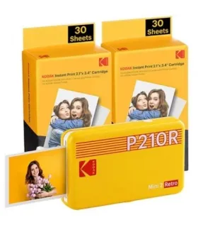 Kodak Mini 2 Retro Pack de Impresora Fotografica Portatil Bluetooth + 60 Hojas de Papel Fotografico - Formato de Impresion 5,3x8