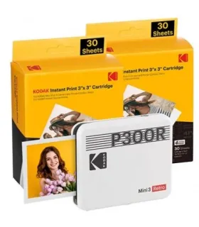 Kodak Mini 3 Retro Pack de Impresora Fotografica Portatil Bluetooth + 60 Hojas de Papel Fotografico - Formato de Impresion 7.62x